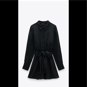 NWT ZARA Satin Effect SHIRT DRESS IN BLACK Sz L